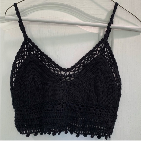 Black crochet bralette/ top lined w/button closure - Picture 2 of 4